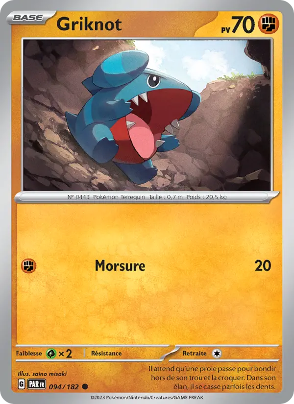 Scan HD carte Pokémon Griknot 094/182 — Faille Paradoxe
