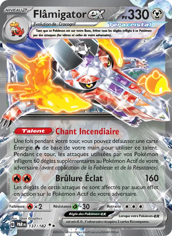 Scan HD carte Pokémon Flâmigator-ex 137/182 — Faille Paradoxe
