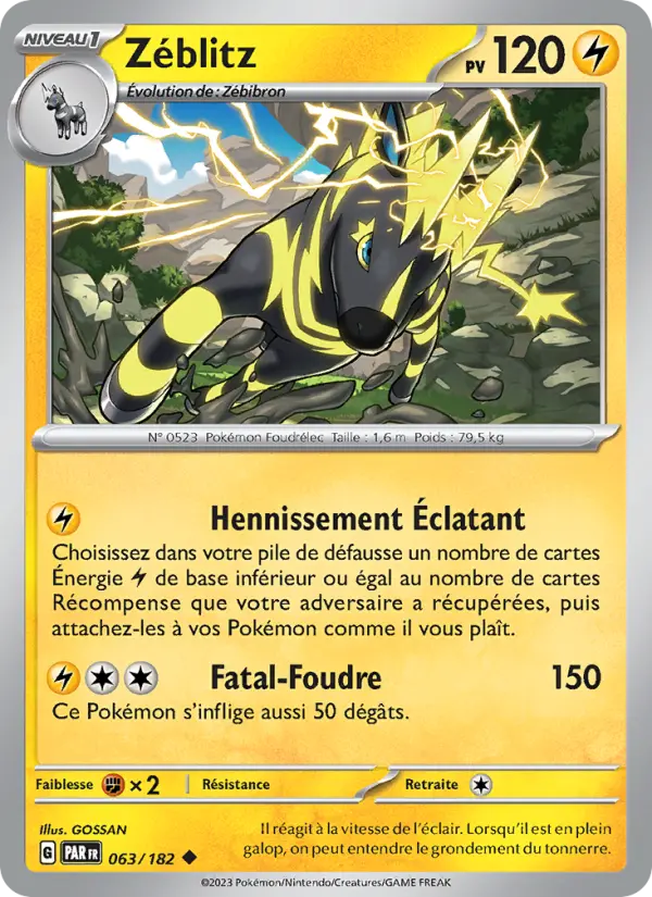 Scan HD carte Pokémon Zéblitz 063/182 — Faille Paradoxe