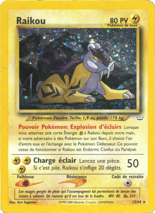 Scan HD carte Pokémon Raikou 13/64 — Neo Revelation