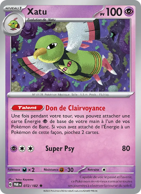 Scan HD carte Pokémon Xatu 072/182 — Faille Paradoxe