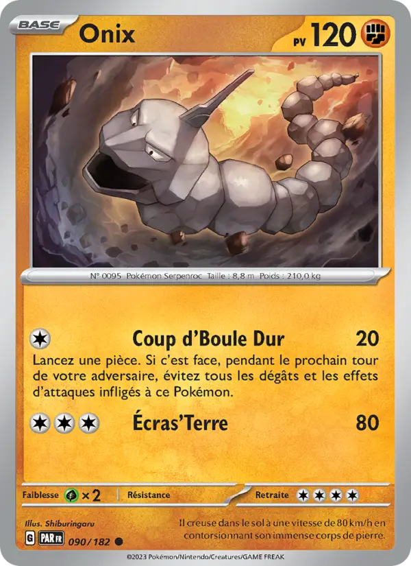 Scan HD carte Pokémon Onix 090/182 — Faille Paradoxe