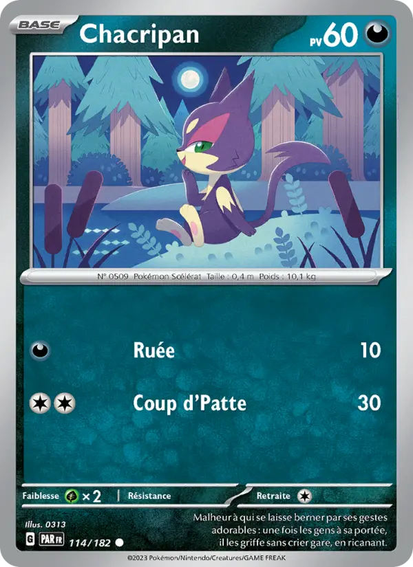 Scan HD carte Pokémon Chacripan 114/182 — Faille Paradoxe