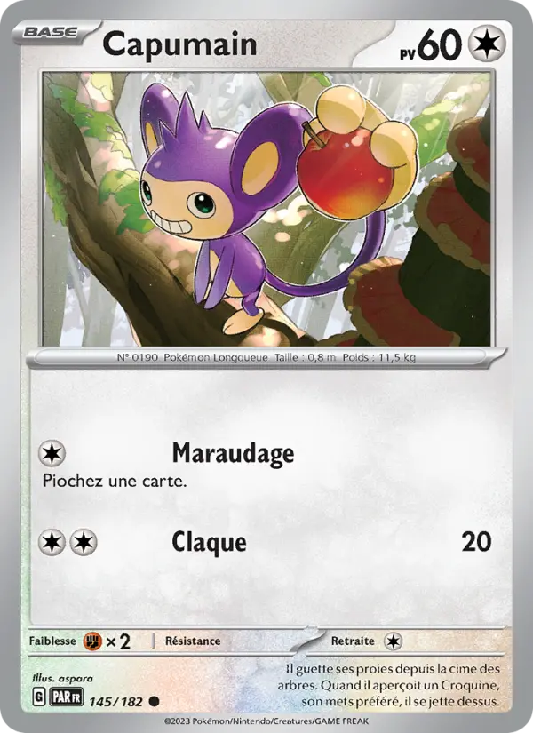 Scan HD carte Pokémon Capumain 145/182 — Faille Paradoxe