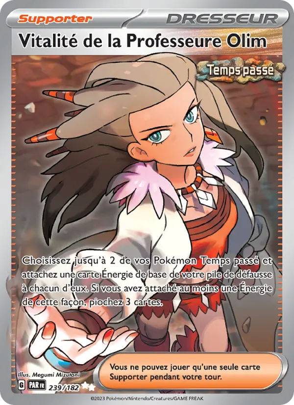 Scan HD carte Pokémon Vitalité de la Professeure Olim 239/182 — Faille Paradoxe