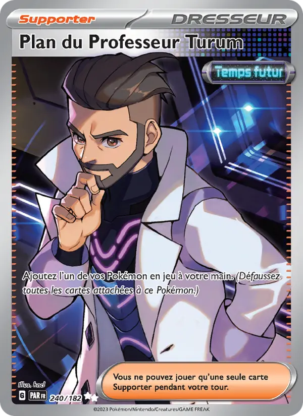 Scan HD carte Pokémon Plan du Professeur Turum 240/182 — Faille Paradoxe