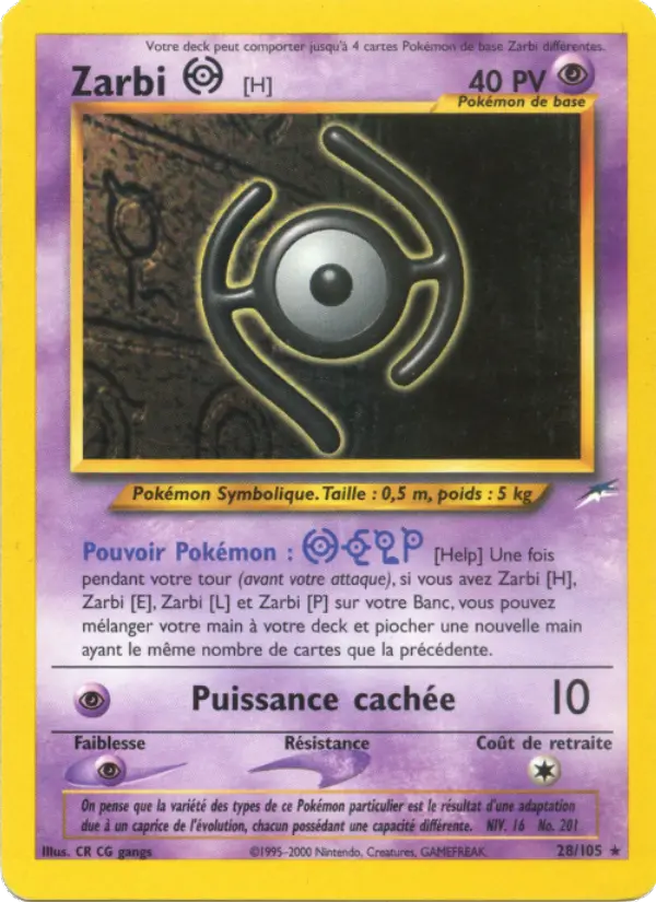 Scan HD carte Pokémon Zarbi H 28/105 — Neo Destiny