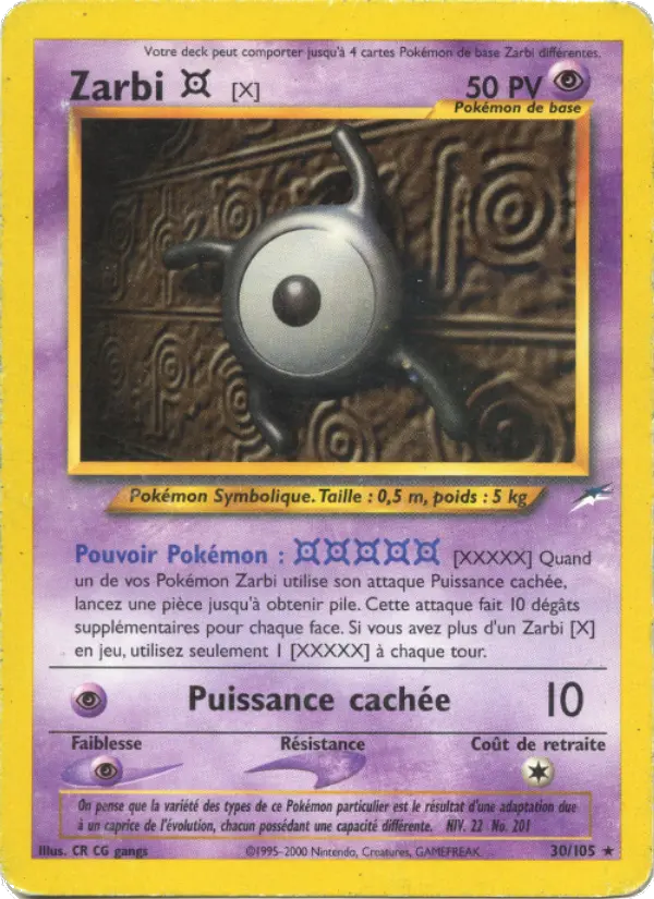 Scan HD carte Pokémon Zarbi X 30/105 — Neo Destiny