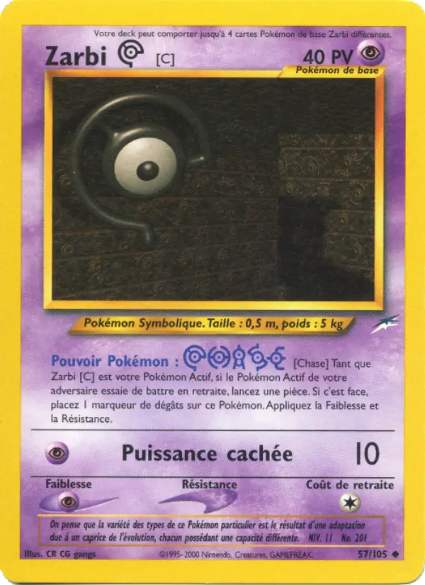 Scan HD carte Pokémon Zarbi C 57/105 — Neo Destiny