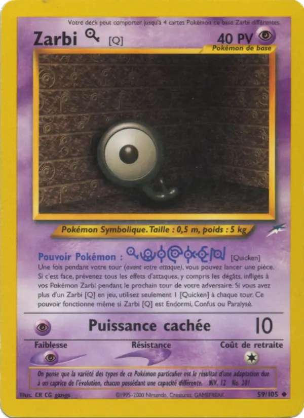 Scan HD carte Pokémon Zarbi Q 59/105 — Neo Destiny