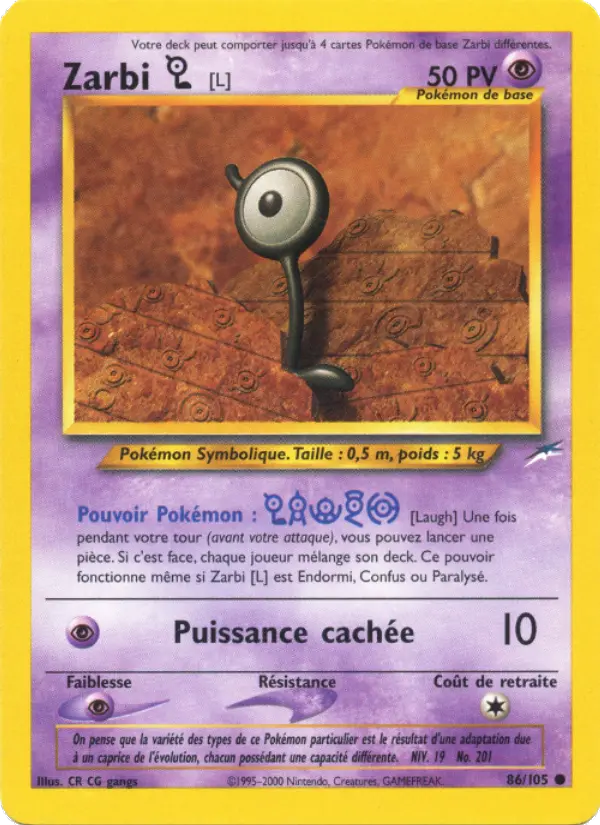 Scan HD carte Pokémon Zarbi L 86/105 — Neo Destiny