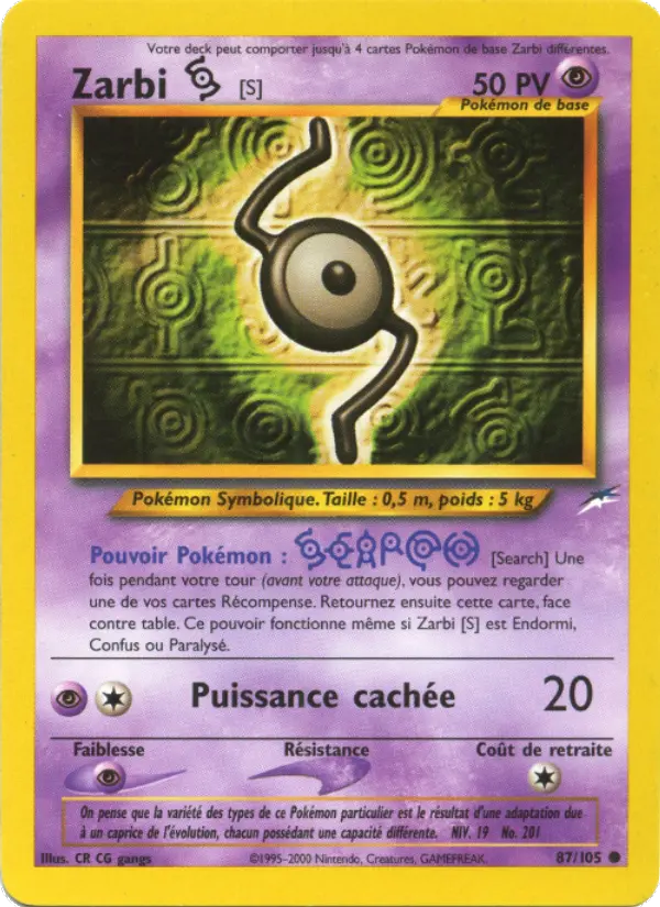 Scan HD carte Pokémon Zarbi S 87/105 — Neo Destiny