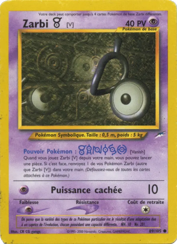 Scan HD carte Pokémon Zarbi V 89/105 — Neo Destiny
