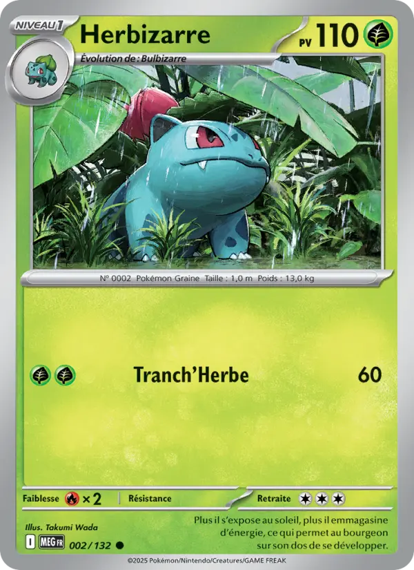 Scan HD carte Pokémon Herbizarre 002/132 — Méga-Évolution