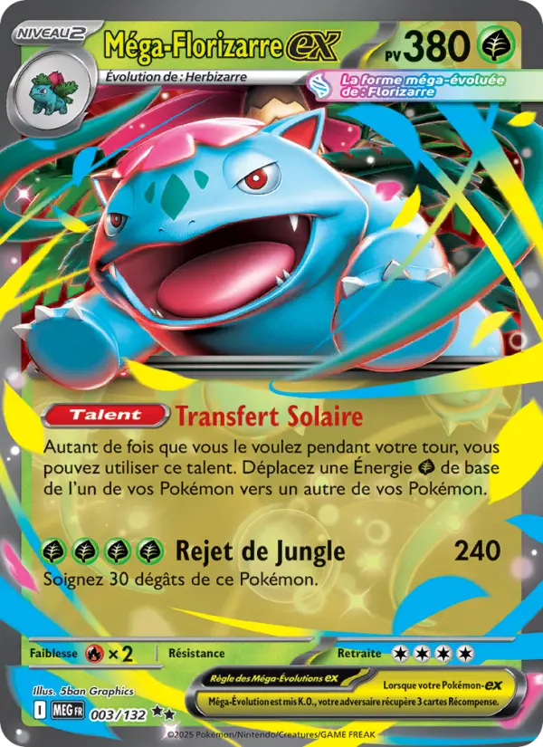 Scan HD carte Pokémon Méga-Florizarre-ex 003/132 — Méga-Évolution