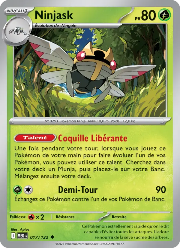 Scan HD carte Pokémon Ninjask 017/132 — Méga-Évolution