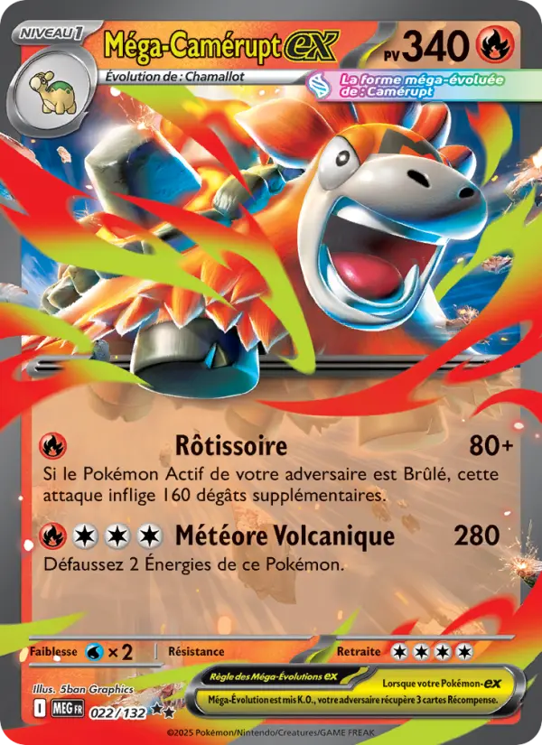 Scan HD carte Pokémon Méga-Camérupt-ex 022/132 — Méga-Évolution