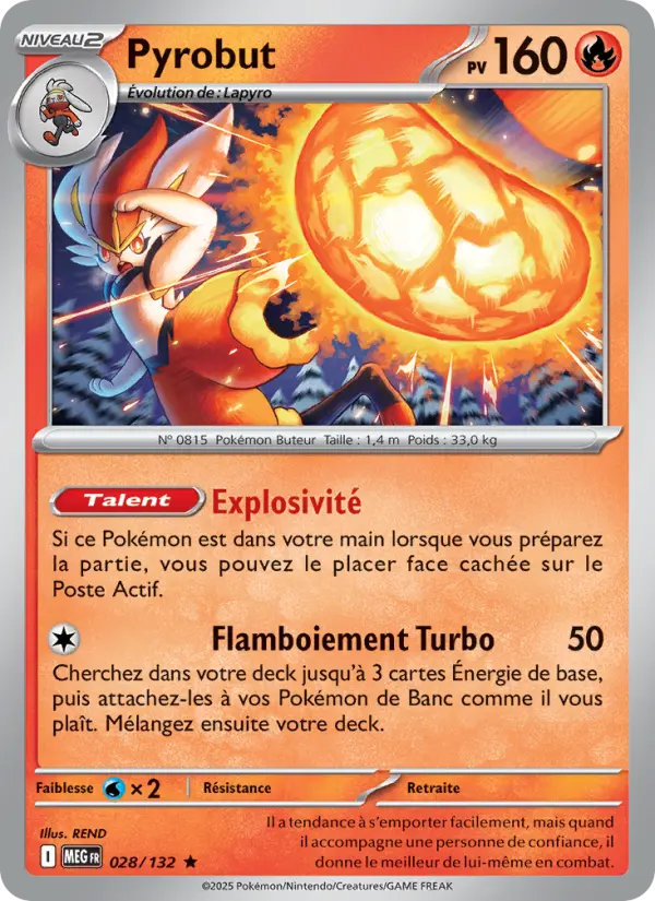 Scan HD carte Pokémon Pyrobut 028/132 — Méga-Évolution