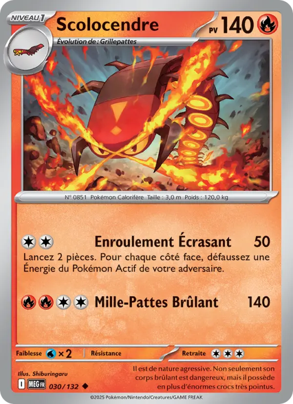 Scan HD carte Pokémon Scolocendre 030/132 — Méga-Évolution