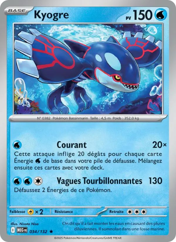 Scan HD carte Pokémon Kyogre 034/132 — Méga-Évolution