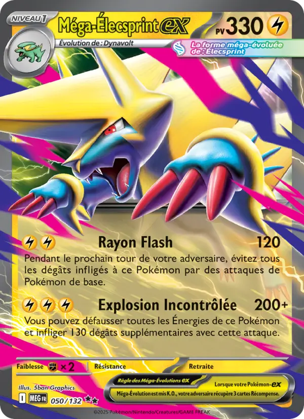 Scan HD carte Pokémon Méga-Élecsprint-ex 050/132 — Méga-Évolution