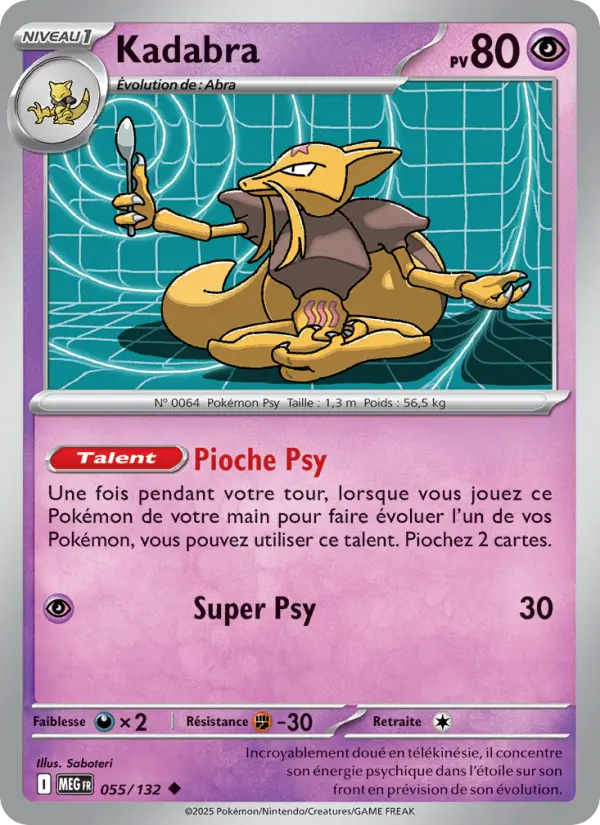 Scan HD carte Pokémon Kadabra 055/132 — Méga-Évolution