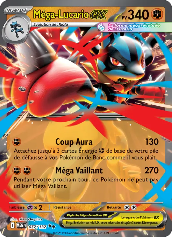 Scan HD carte Pokémon Méga-Lucario-ex 077/132 — Méga-Évolution