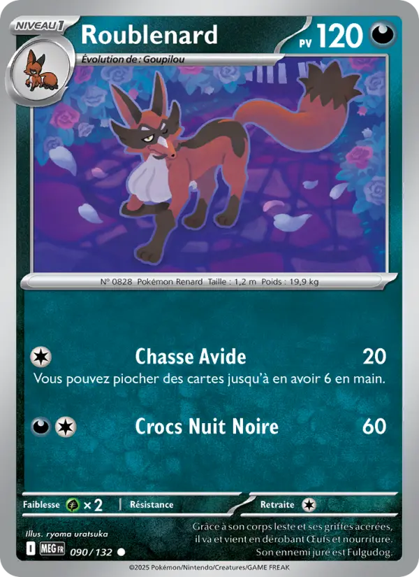 Scan HD carte Pokémon Roublenard 090/132 — Méga-Évolution