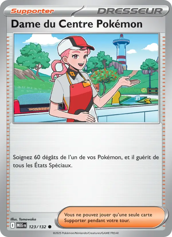 Scan HD carte Pokémon Dame du Centre Pokémon 123/132 — Méga-Évolution