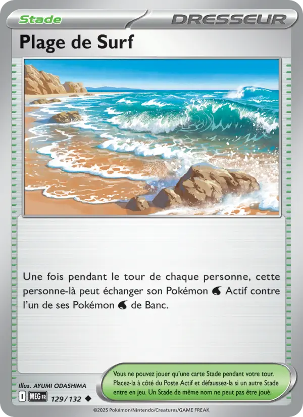 Scan HD carte Pokémon Plage de Surf 129/132 — Méga-Évolution