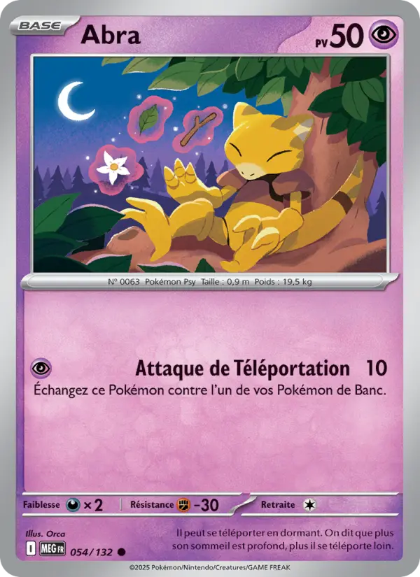 Scan HD carte Pokémon Abra 054/132 — Méga-Évolution