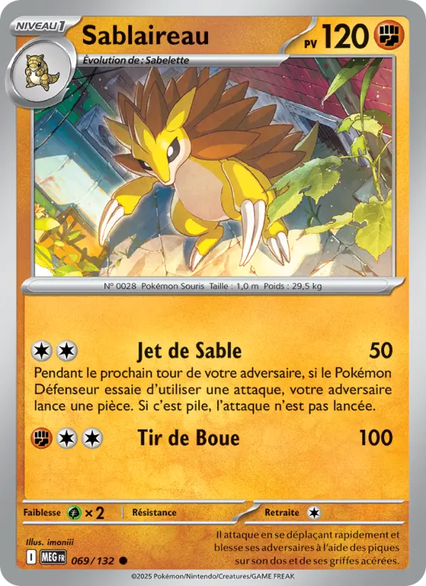 Scan HD carte Pokémon Sablaireau 069/132 — Méga-Évolution