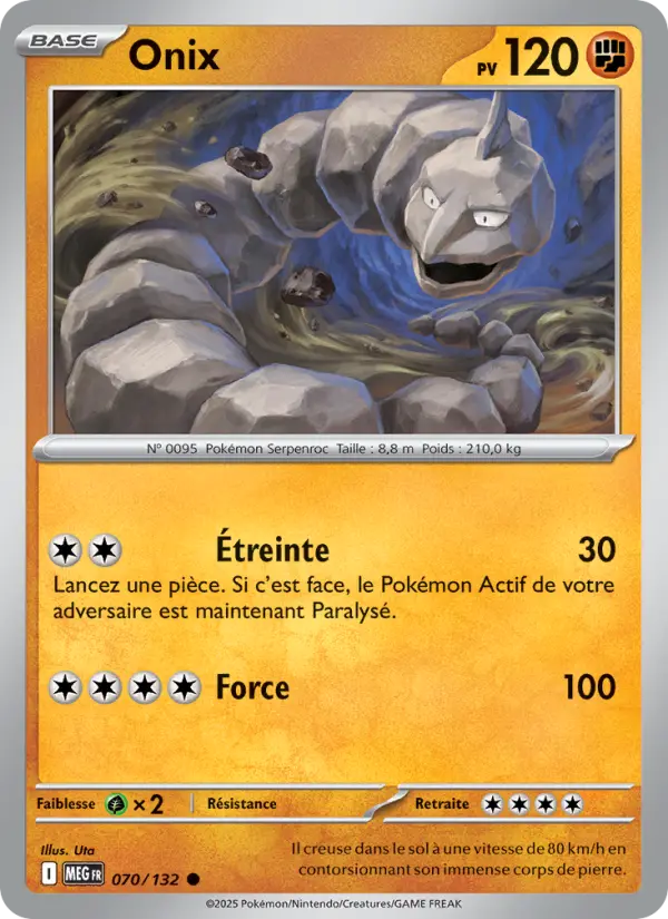 Scan HD carte Pokémon Onix 070/132 — Méga-Évolution