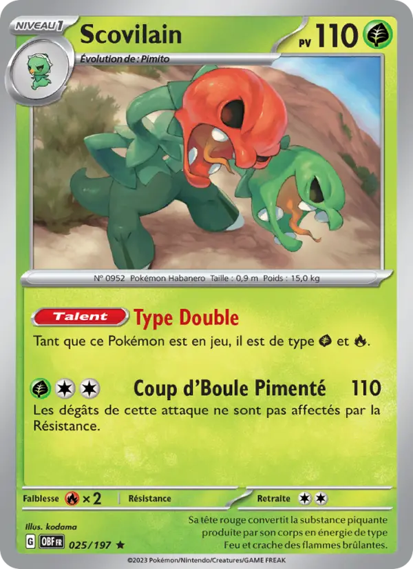 Scan HD carte Pokémon Scovilain 025/197 — Flammes Obsidiennes