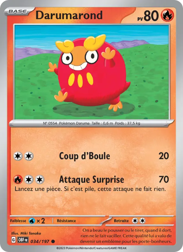 Scan HD carte Pokémon Darumarond 034/197 — Flammes Obsidiennes