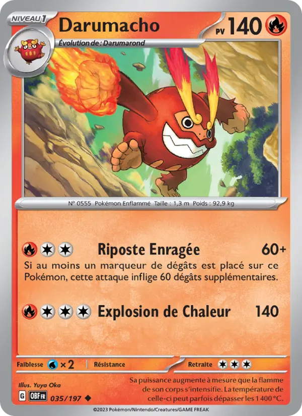 Scan HD carte Pokémon Darumacho 035/197 — Flammes Obsidiennes