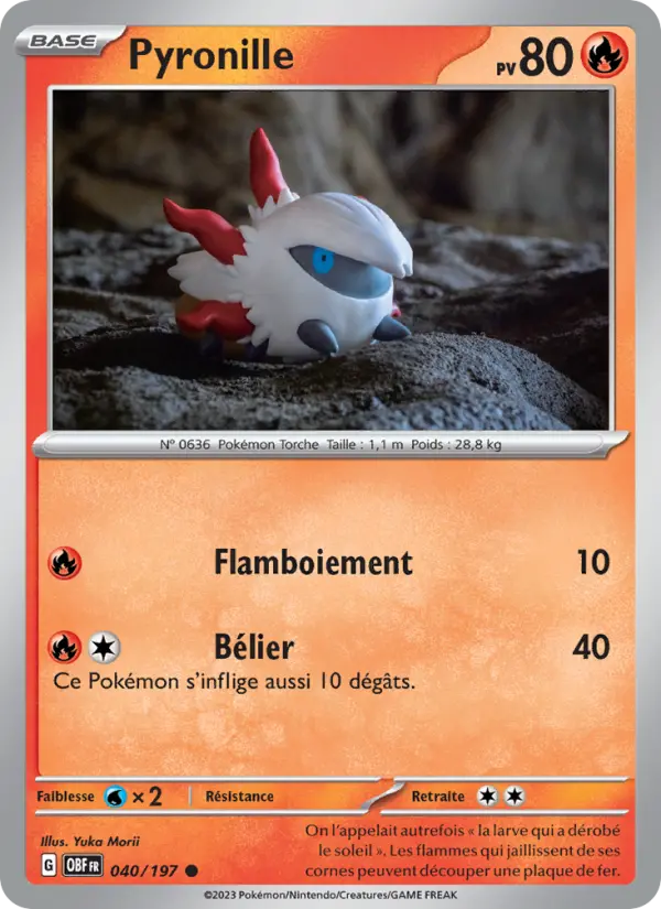 Scan HD carte Pokémon Pyronille 040/197 — Flammes Obsidiennes