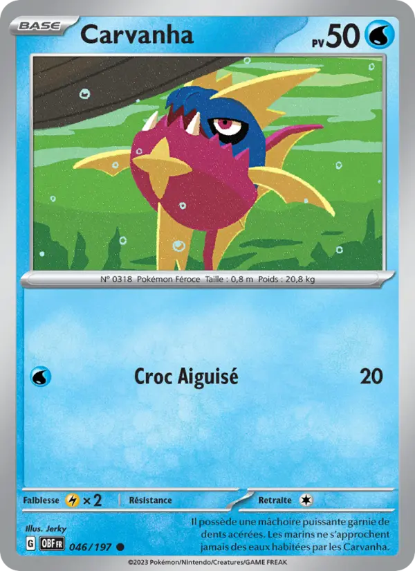 Scan HD carte Pokémon Carvanha 046/197 — Flammes Obsidiennes