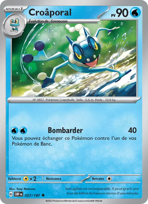 Scan HD carte Pokémon Croâporal 057/197 — Flammes Obsidiennes