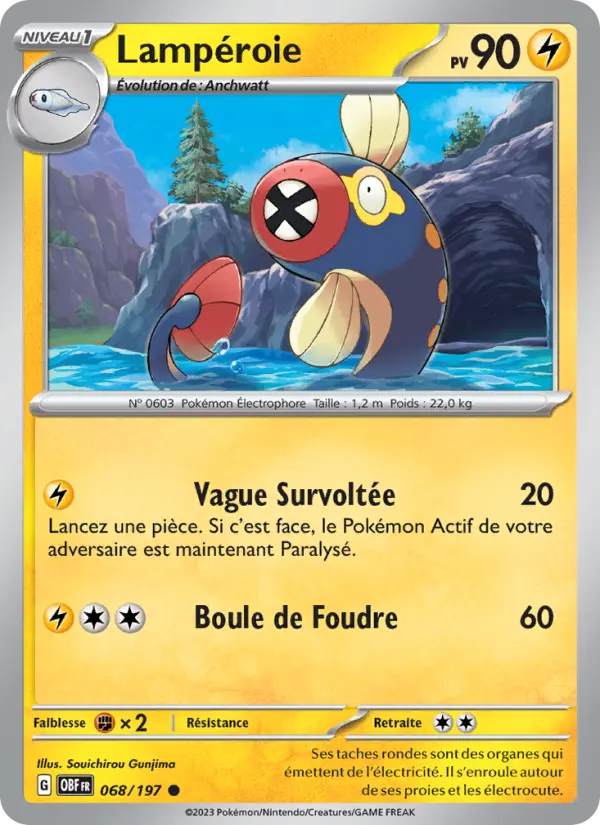 Scan HD carte Pokémon Lampéroie 068/197 — Flammes Obsidiennes