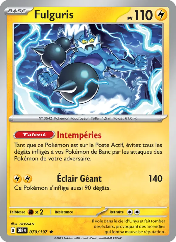 Scan HD carte Pokémon Fulguris 070/197 — Flammes Obsidiennes