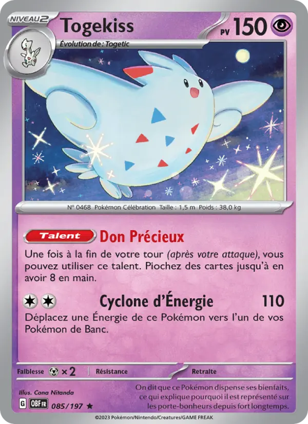Scan HD carte Pokémon Togekiss 085/197 — Flammes Obsidiennes