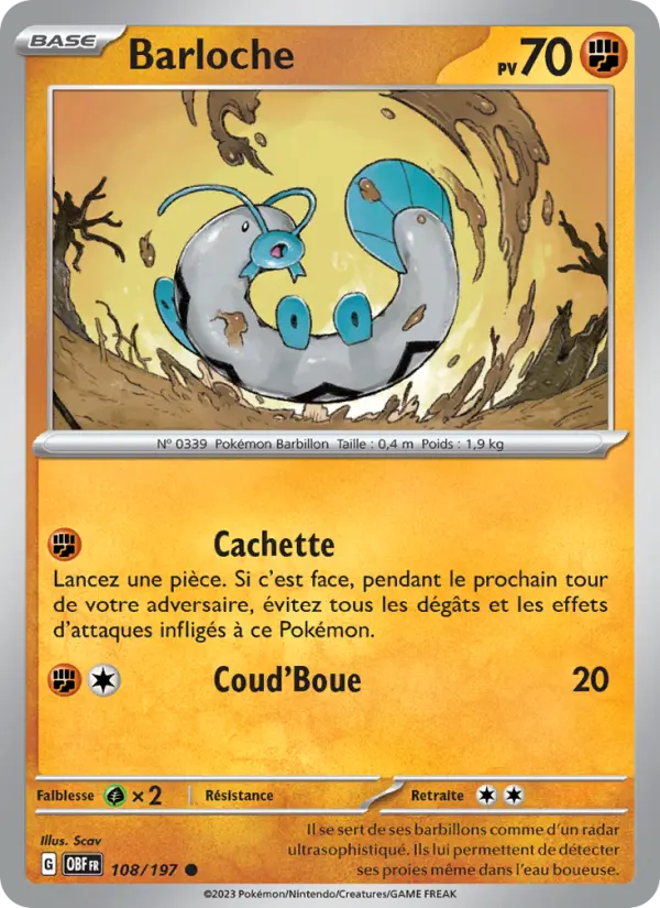 Scan HD carte Pokémon Barloche 108/197 — Flammes Obsidiennes