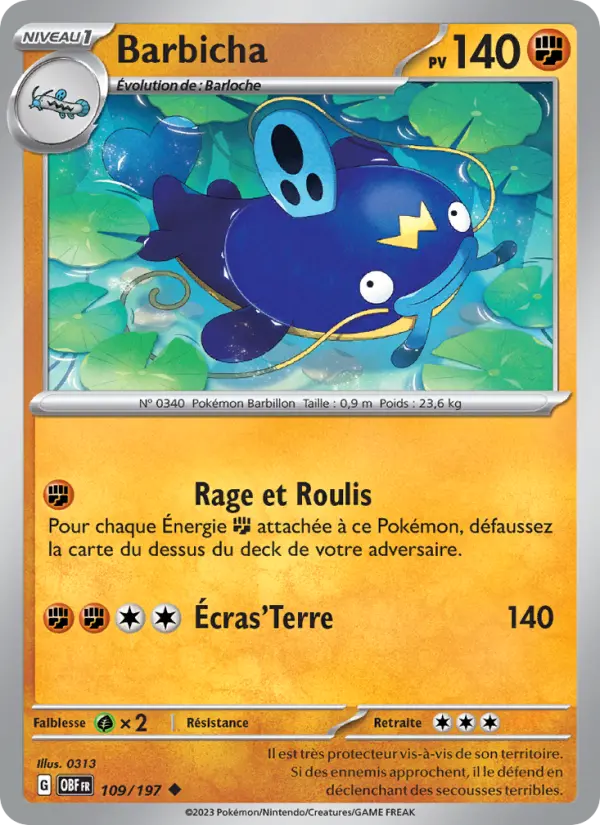 Scan HD carte Pokémon Barbicha 109/197 — Flammes Obsidiennes