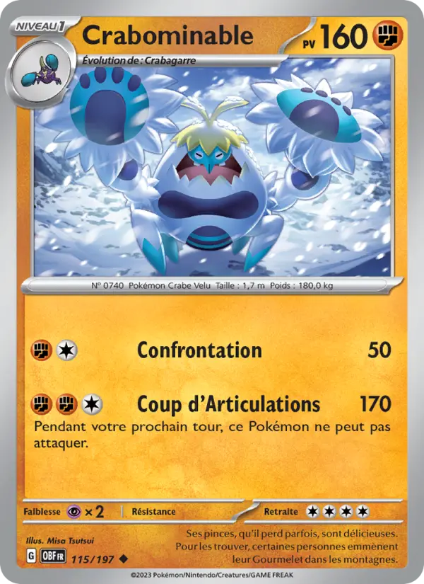 Scan HD carte Pokémon Crabominable 115/197 — Flammes Obsidiennes