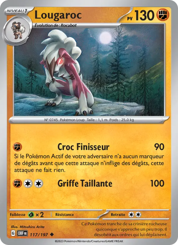 Scan HD carte Pokémon Lougaroc 117/197 — Flammes Obsidiennes