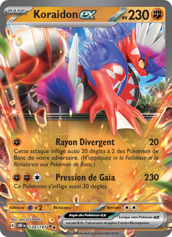 Scan HD carte Pokémon Koraidon-ex 124/197 — Flammes Obsidiennes