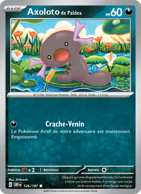 Scan HD carte Pokémon Axoloto de Paldea 126/197 — Flammes Obsidiennes