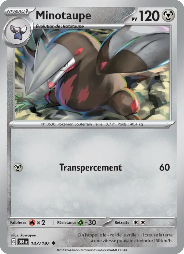 Scan HD carte Pokémon Minotaupe 147/197 — Flammes Obsidiennes