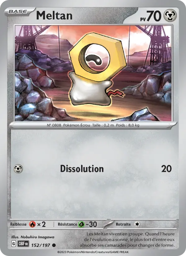 Scan HD carte Pokémon Meltan 152/197 — Flammes Obsidiennes